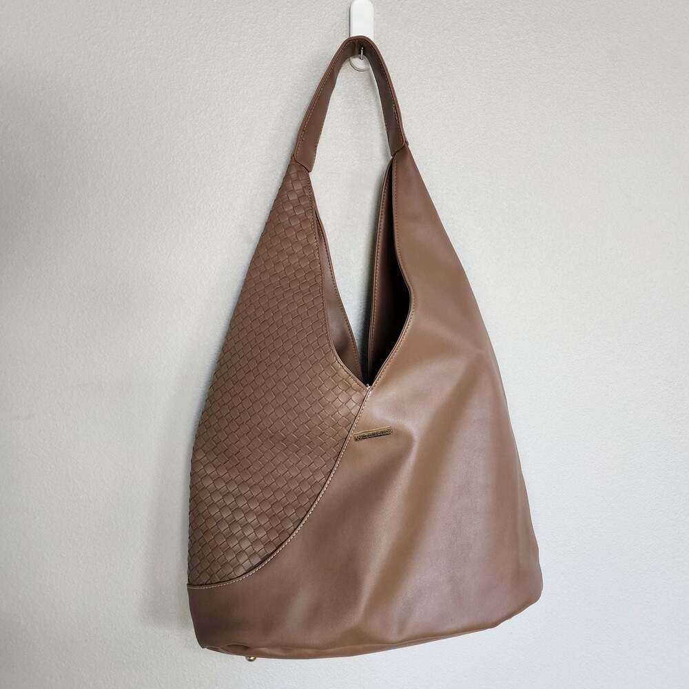 Catherine Malandrino Brown Faux Leather Woven Hobo Shoulder Bag